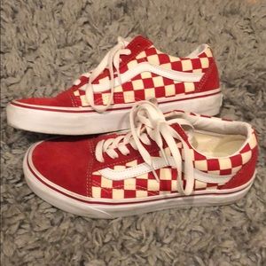 White and red checkered vans!